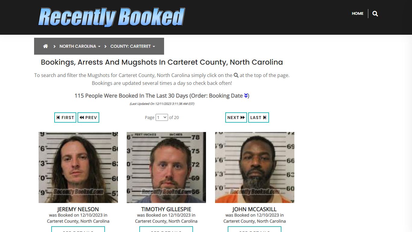 Bookings, Arrests and Mugshots in Carteret County, North Carolina